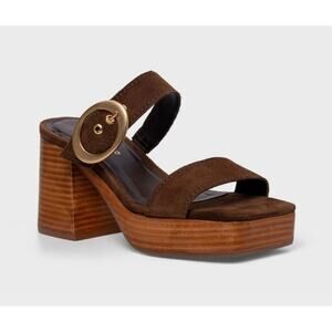 Gianvito Rossi Suede Buckle Dual-Band Platform Slide Sandals 7.5 US 37.5 EU NIB